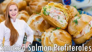 Smoked Salmon Profiteroles - with Creamy, Cream Cheese Filling!! Seafood Appetizer Recipe!!