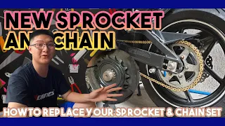 Removing the sprocket & chain | Replace your motorcycle chain & sprocket sets (1/2) | MotoSiko DIY