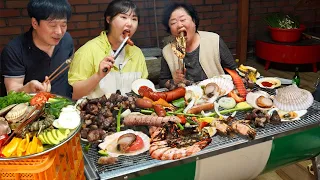 Charcoal grilled meat and seafoods Party on a rainy day🥩🦐Scallop, Korean BBQ Mukbang