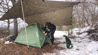 Winter Camp With My Dog / Tarp Shelter Set-up / Solo Camping / Cold weather