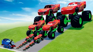 Big & Small Monster Truck Evil McQueen.EXE vs Big & Small McQueen vs Thomas the Tank Engine Train