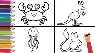 how to draw animal - draw crab - draw kangaroo - draw jellyfish - draw jerboa - drawing animal