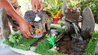 Build Amazing Mini Stone House With Mini Waterfall
