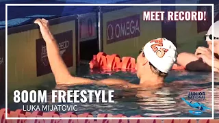 Luka Mijatovic Breaks 8 Min For Meet Record in Men's 800 Freestyle | 2023 Speedo Junior Nationals