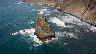 Benijo beach in the north of Tenerife (Canary Islands, Spain). Aerial video shooting from a drone.