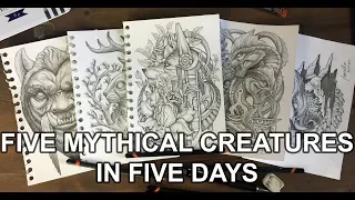 5 mythical creature drawings in five days challenge! speed painting video