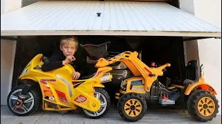 Funny Video For Children Baby Ride on New Bike Power Wheel Magic Hide and Seek in Garage Daddy