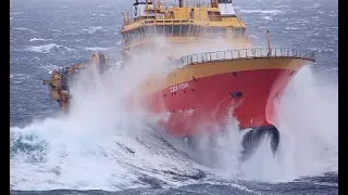 LARGE SHIPS OF DIFFERENT TYPES OVERCOME SCARY WAVES IN STORM