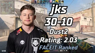 jks (30-10) rt:2.03 (Dust2) | FACEIT Ranked | May 16, 2024 #cs2 #pov