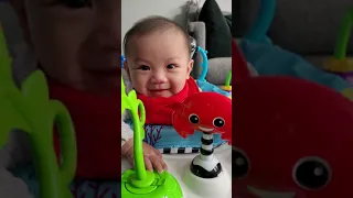 Baby Theo and Mr crab have the same big round eyes