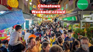 Overcrowded streets of Chinatown. Saturday night walk, CNY 2023