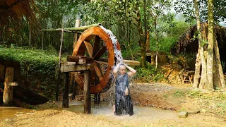 Primitive Skills: HOW TO BUILD A WATER WHEEL // Complete After 2 months, put into TEST RUN - Ep.134