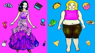 Paper Dolls Dress Up - Sisters Fat & Thin Dresses Handmade Quiet Book - Barbie Story & Crafts