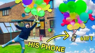 OMG TYING IPHONE TO BALLOONS PRANK! (he lost everything)