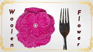 Amazing Woolen Flower|| Woolen Flower making  trick with fork || Easy Flower for beginners ||
