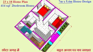 23x18 Home Plans - 414 Sqft 2bedroom 7 x 5.4 Meter House Design