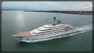 Brand new Super yacht Opera by Lürssen Germany, heading from Portsmouth to Gibraltar drone 4k