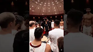 Miami Heat celebrating in the locker room after defeating the Knicks 9️⃣6️⃣-9️⃣2️⃣