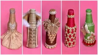 5 Jute Rope Bottle Decoration Ideas/ Home Decor Ideas/ Jute Craft