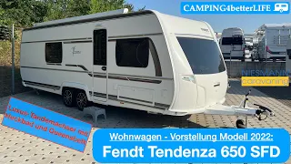 Camping Vorstellung Wohnwagen: Fendt Tendenza 650 SFD - Luxuswagen mit Heckbad und Queensbett