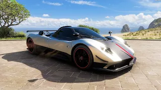 Forza Horizon 5 . Pagani Zonda Cinque Roadster 2009 . Car Show Speed Jump Crash Test Drive .