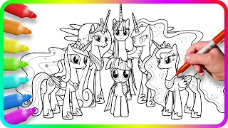 MY LITTLE PONY Coloring Pages - Princesses. How to color My Little Pony. Easy Drawing Tutorial Art