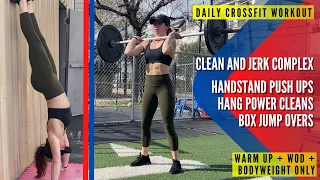 Today's CrossFit WOD | Clean & Jerk Complex | HSPU + Hang Power Cleans + Box Jump Overs