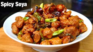 SPICY CHILLI SOYA CHUNKS RECIPE (SUPER QUICK & EASY) | SOYABEAN DRY RECIPE