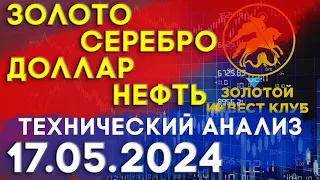 Рынок золота серебра доллара нефти 17 мая 2024 | технический анализ | золото, серебро, доллар, нефть