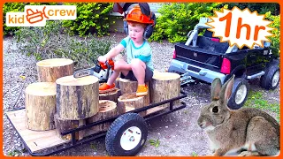 Farm work compilation with kids toy truck, tractor, chainsaw, ATV, ride on, tools | Educational