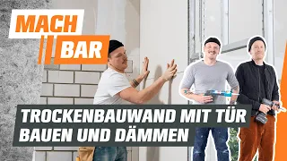 Doppelbeplankte Trockenbauwand mit Tür bauen und dämmen | OBI