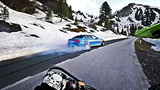 Supermoto chasing a drifting BMW M3 + close situation