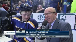 Tarasenko records hat trick, scores game-winner, thanks Blues fans