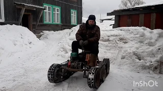 Самодельный Гусеничный минитрактор, интересное бортоповоротное решение, второй выезд,  и обзор.