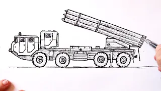 How to draw Army Rocket Launcher Truck easy | Military vehicles drawing