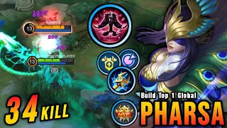 34 Kills!! Pharsa Best Build and Emblem 100% Deadly!! - Build Top 1 Global Pharsa ~ MLBB