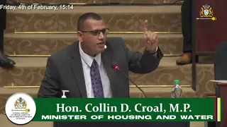 Budget 2022 debate presentation by Minister of Housing and Water, Collin Croal.