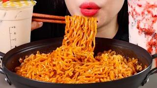 ASMR 불닭볶음면, 공차 버블티, 스무디 먹방 | Fire Noodles and Bubble Tea, Smoothie | Eating Sounds Mukbang