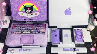 💜 Paper DIY Kuromi 💜 MacBook Pro, Apple Watch, iPhone 15 asmr unboxing 💜Sanrio Kuromi Edition