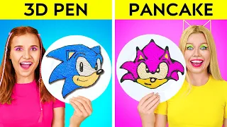 FANTASTIC 3D PEN VS PANCAKE ART CHALLENGE PART 2 || Sonic is Missing! Cool DIY Ideas by 123 GO!