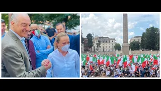 Roma, manifestazione a piazza del Popolo con Enrico Michetti e Giorgia Meloni: "Saremo in mezzo @lla