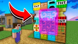 Minecraft NOOB vs PRO: HOW NOOB BUILD THIS STRANGE PORTAL OF MULTI DOOR, TNT, CHEST? Challenge 100%
