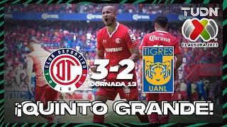 Resumen y goles | Toluca 3-2 Tigres | CL2023 Liga Mx - J13 | TUDN