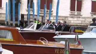 George Clooney Arriving With Guests To His Wedding At The Aman Canal Grande Hotel