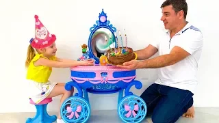 Nastya berpura-pura bermain selamat ulang tahun dengan ayah
