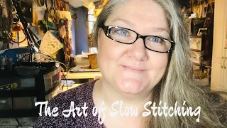 Painting~stamping & slow stitching all on fabric slow stitch journal project #art #howto #stitching