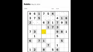 New York Times Sudoku Hard for May 22, 2024 Walkthrough