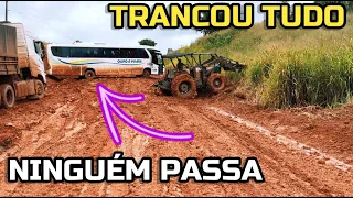 ÔNIBUS ATRAVESSOU, CARRETA ATOLOU E TRATOR PATINANDO