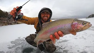 Big Trout Pulls My Rod In!! Ice Fishing Catch & Cook!!
