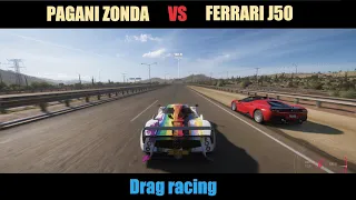 Forza Horizon 5 | Drag racing: PAGANI ZONDA CINQUE ROADSTER 2009 VS FERRARI J50 2017